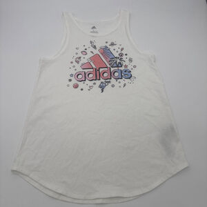 Girl’s Adidas Tank Top Size 14 White Pink Graphic
